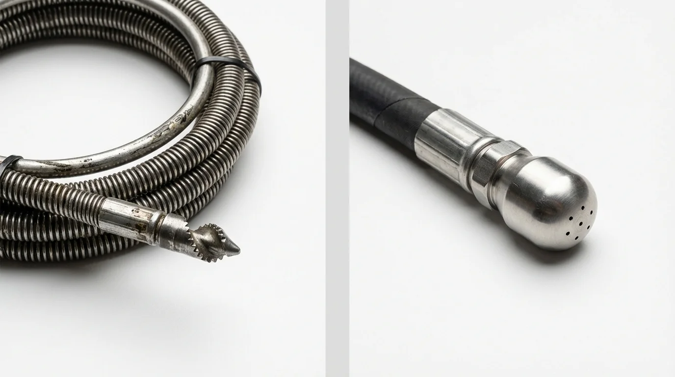 Drain snake cable and hydro jetting nozzle used for drain cleaning in Rosepine, LA