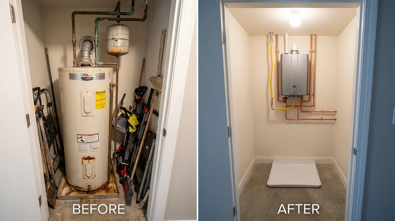 Tank water heater versus wall-mounted tankless unit comparison for Rosepine, LA homeowners